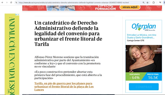Un catedrático de Derecho Administrativo defiende la legalidad del convenio para urbanizar el frente litoral de Tarifa